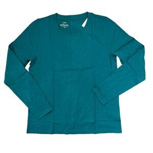 NWT J. Crew Evergreen Forest Green Long Sleeve Crewneck Girlfriend Tee - SIZE M